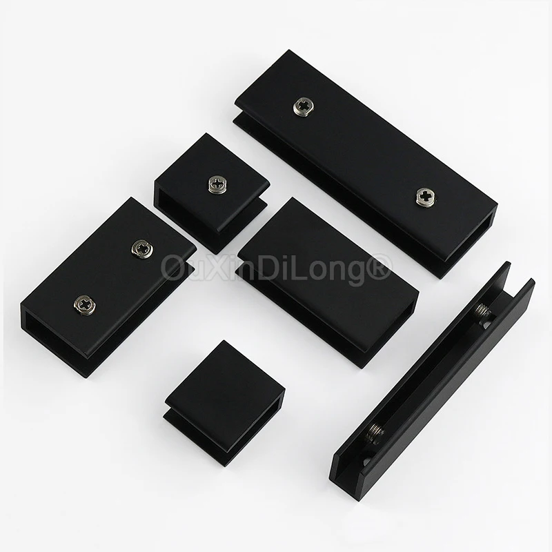 10PCS Adjustable Aluminum Alloy Square Glass Shelf Clamp Wall Mounted Clip Holder Support Brackets Black for 6-20mm Glass GF1413