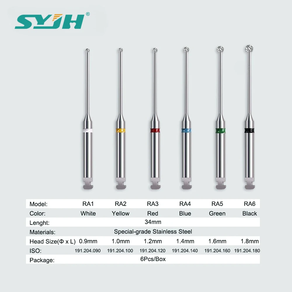 SYJH 6Pcs/Box RA 2.35mm Ball Shape 34mm Dental Root Canal Bur Long Neck Microscope Endo Tungsten Carbide Drill Dentistry Tools