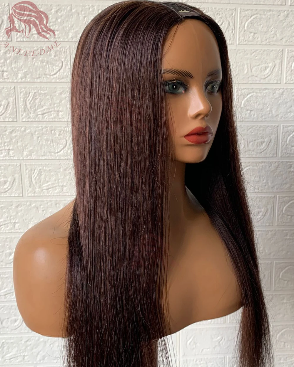 Dark Brown U Part Wig Human Hair  Silky Straight Brazilian Virgin Human Wigs Free Shipping