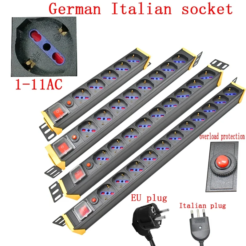 

wireless PDU power strip Network cabinet rack 1-9 way German Italian socket 2 M line 360 rotating bracket overload protection