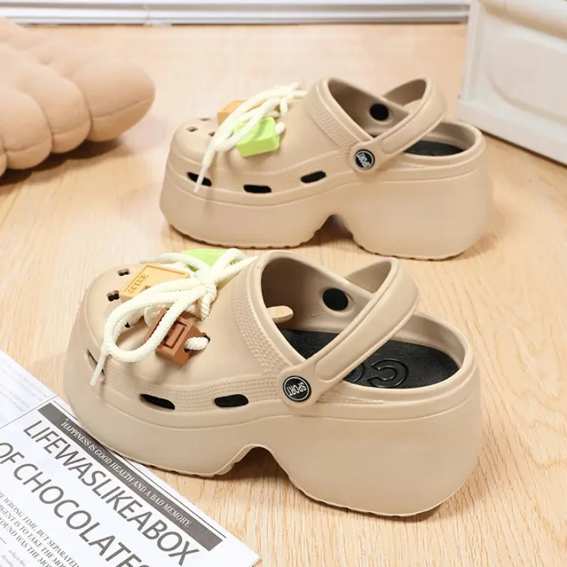 Slippers Women Clogs 9CM Non-Slip Platform Sandals DIY Bow EVA Slippers Beach Outdoor Slides Comfortable Height Increasing Shoes