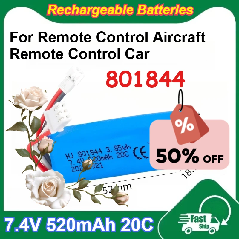

For Remote Control Aircraft Remote Control Car 801844 7.4V 520mAh Polymer Lithium Batteries 20C Magnification