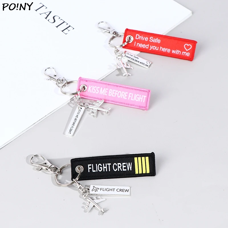Flight Keychain Set Kiss Me Before Flight Crew Drive Safe Aircraft Metal Carving DIY Pendant