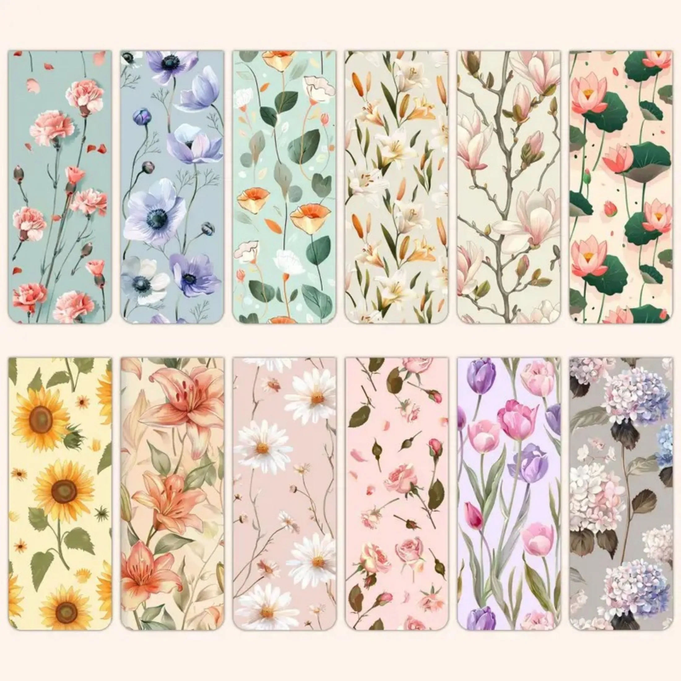 12pcs Floral Magnetic Bookmarks Set, Durable Paper Book Page Markers with Assorted Flower Designs for Reading and Books