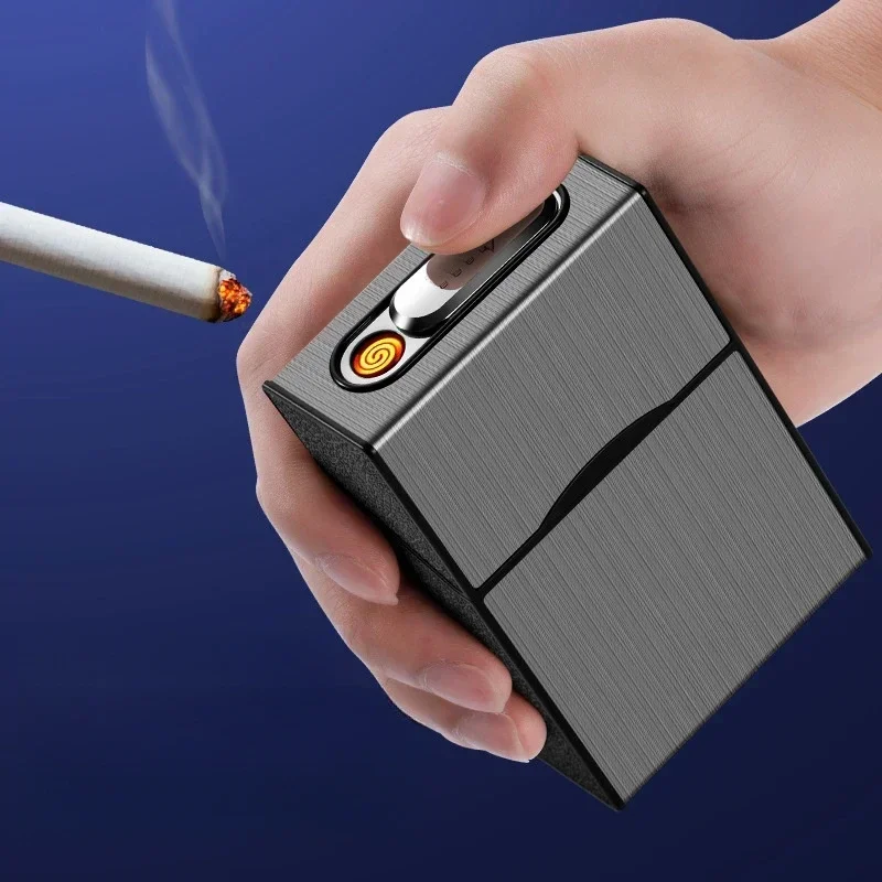 Hot 20 Thick Cigarette Case Tungsten Wire Igniter USB Charging Lighter Outdoor Waterproof and Moisture Proof Electronic Lighters