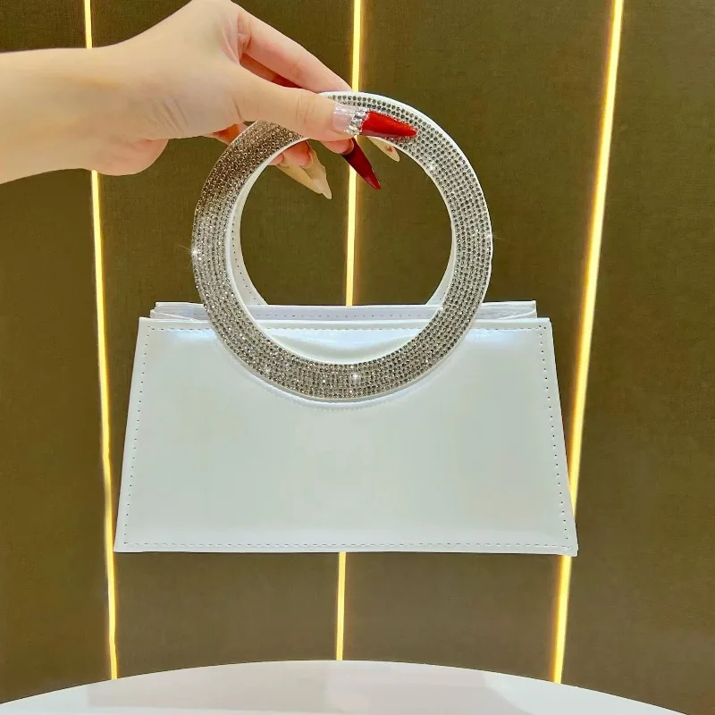 

Diamonds Handle Square Wedding Party Bags Elegant Ladies Ivory Handbags Elegant Women's Glossy Golden Evening Purse Small Bolsas