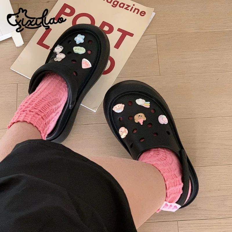 Cute DIY Women's Hole Shoes Summer Fashion Soft Sole Beach Garden Shoes EVA Summer Outdoor Anti Slip Beach Sandals Women Slipper