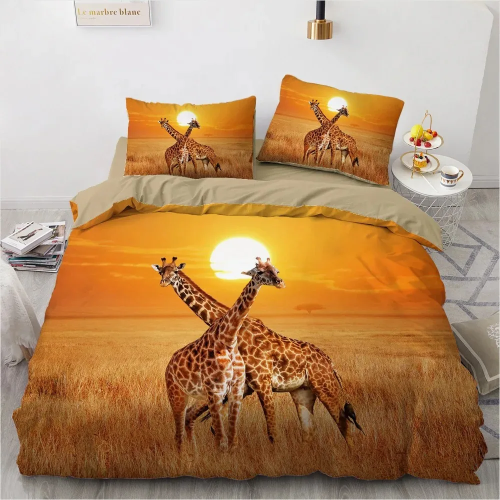 Giraffe Duvet Cover Set KingQueen Size,Tropical Safari Animal Comforter Cover