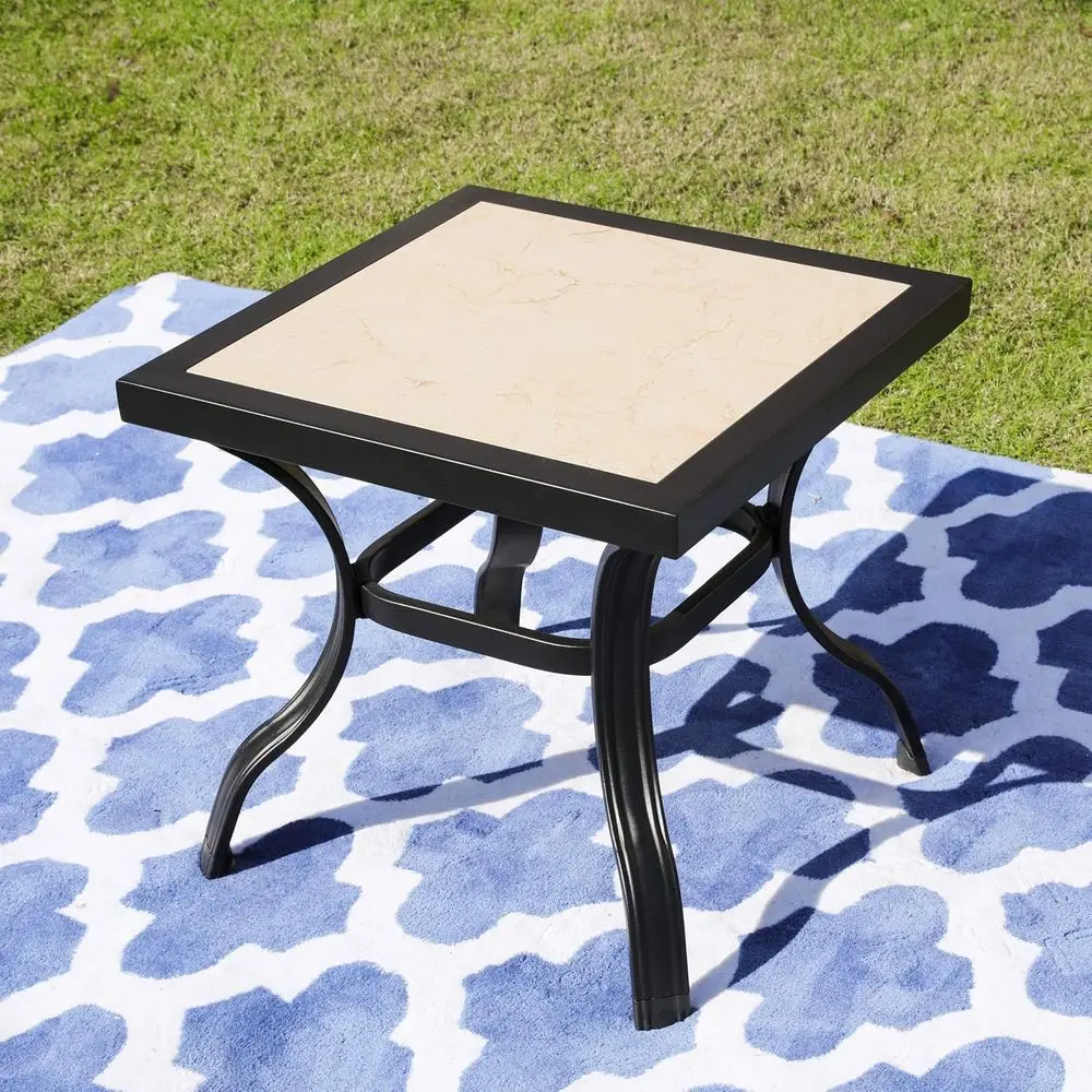 

21 Outdoor Metal Patio Side Table with Square Steel Frame and Cement Top