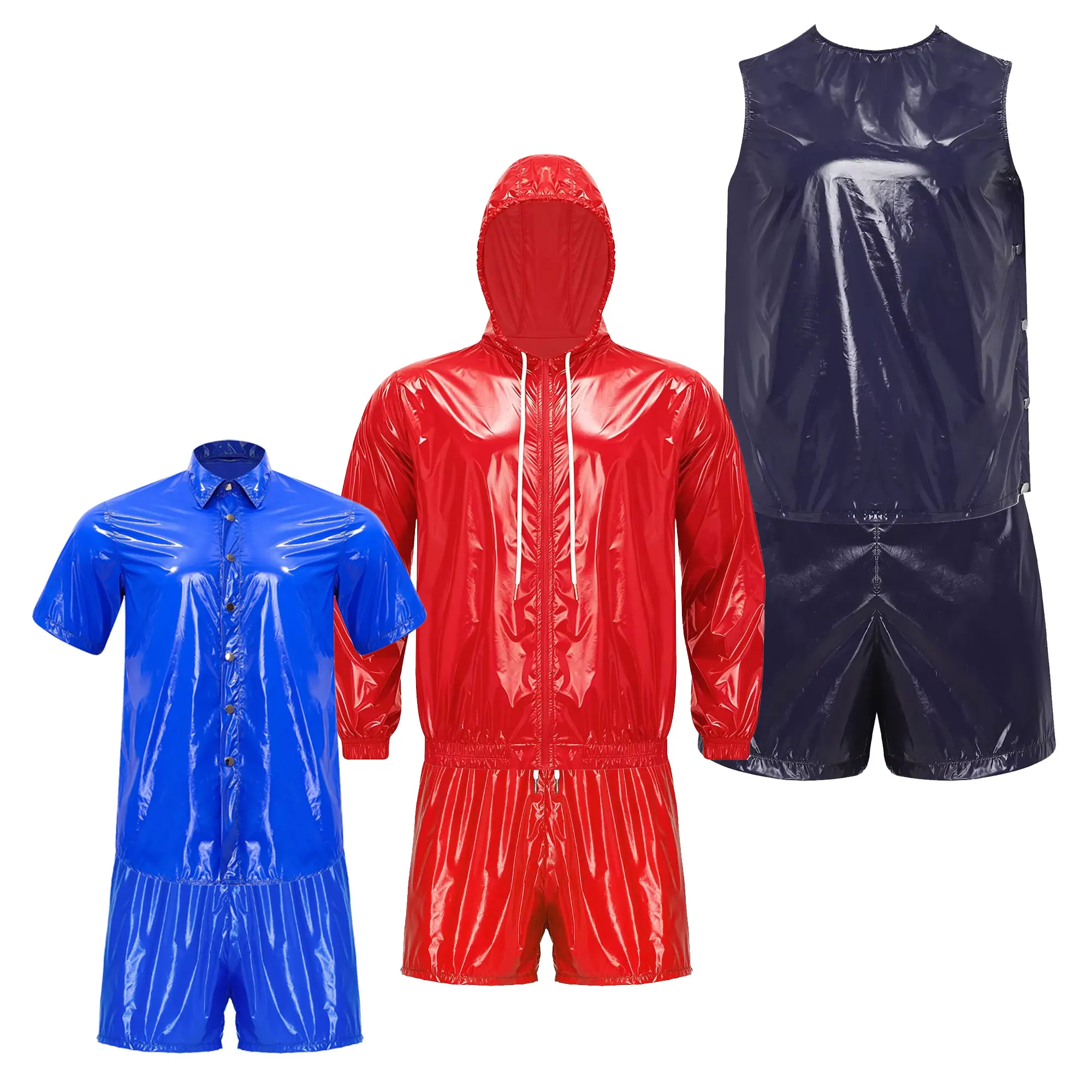 

Men Swimming Swimsuit Waterproof Tracksuit Short Sleeve T-shirt And Built-in Briefs Boxer Shorts for Wrestling Gym Sports Trunks