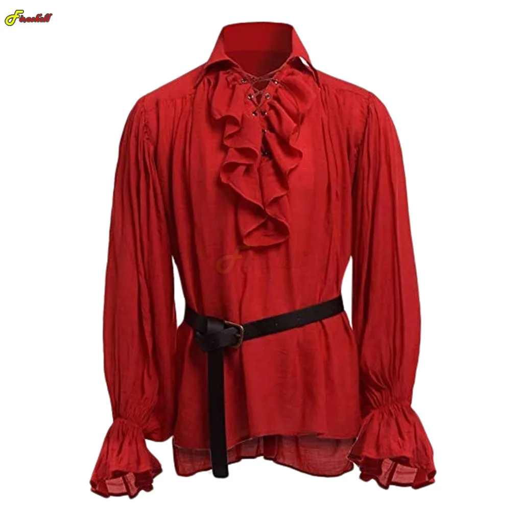 Medieval Adults Halloween Costumes Autumn Casual Shirts Steampunk Cosplay Bandage Long Sleeve Ruffled Shirt Gothic Blouse Tops