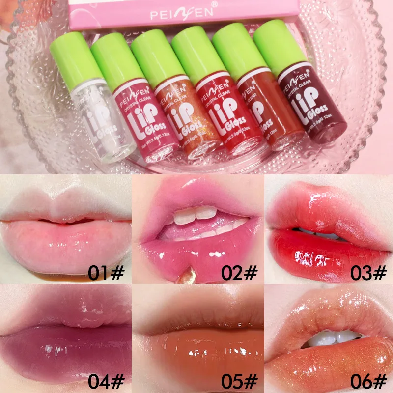 6 Colors Moisturizing Shimmer Lip Jelly Set Glossy Transparent Lip Essential Oil Long Lasting Lip Glaze Makeup Lip Plumper Serum