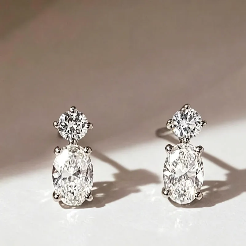 IGI Certified 1CT Each Oval Cut EF VS-VVS Lab Grown Diamond Dangle Stud Earrings 950 Platinum Push Back Fine Jewelry