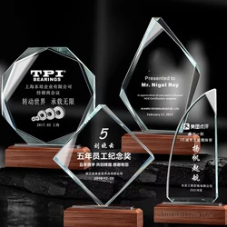 Customized Crystal Trophy Award, Creative Wooden Base, Excellent Home Decoration, Professional Production, Souvenir, New