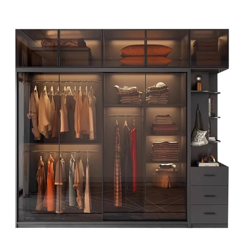 

Открытый деревянный шкаф-гардероб для спальни, удобный шкаф для одежды, стеклянный шкаф для одежды, мебель для хранения вещей в спальне