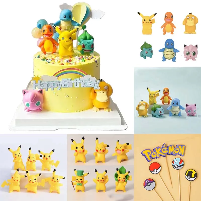 

Pikachu Party Cake Topper Happy Birthday Anime Figure Cake Toppers Decoration Supplies Creative Ornaments Kids Gifts Baking New
