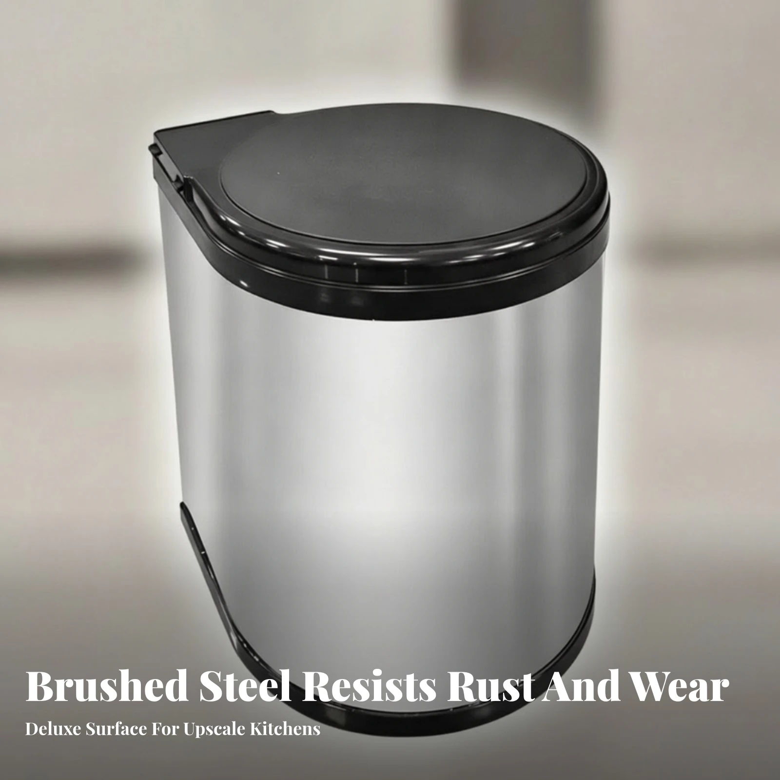 Trash Bin with Door Linkage Built-in Cabinet Trash Bin Stainless Steel Space-Saving for Homeowners, Kitchen Cabinets view 4