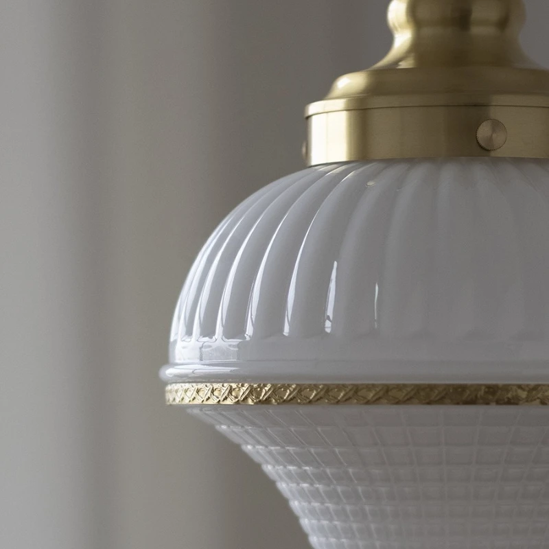 الفرنسية كريم نمط النحاس الزجاج قلادة أضواء مطعم الرجعية غرفة نوم مقهى LED تعليق مصابيح داخلي الإنارة مقهى #6