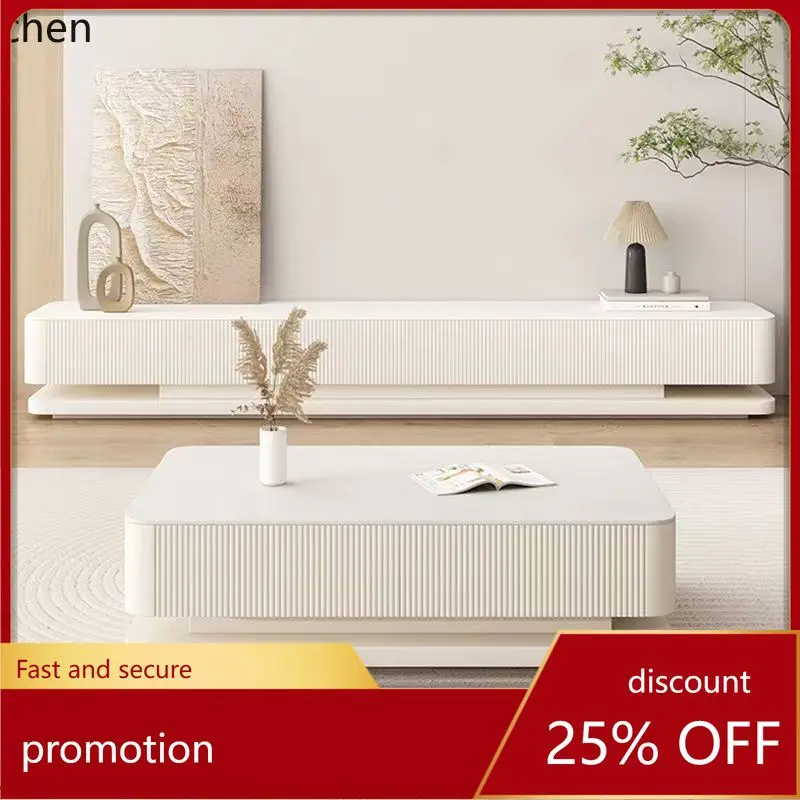 

ZML Modern Minimalist Extra Long Rock Plate TV Cabinet and Tea Table Combination for Home Use, Floor-standing, Large Apartment