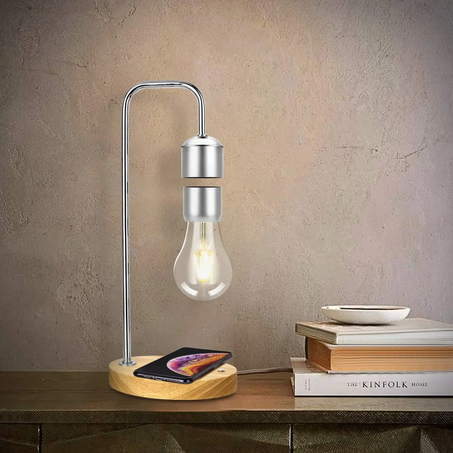 Unique Modern Magnetic Levitating Lamp with Floating Light Bulb and Wireless Charger DecorationBirthday