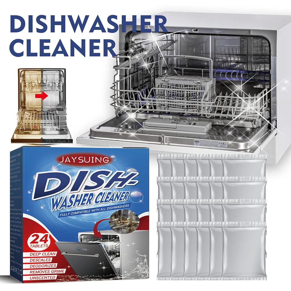24pcs Deep Cleaning Limescale Remover Pods Odor Removal Dishwasher Descaler Tablets For Kitchen Dishwasher Machine Cleaning Tool