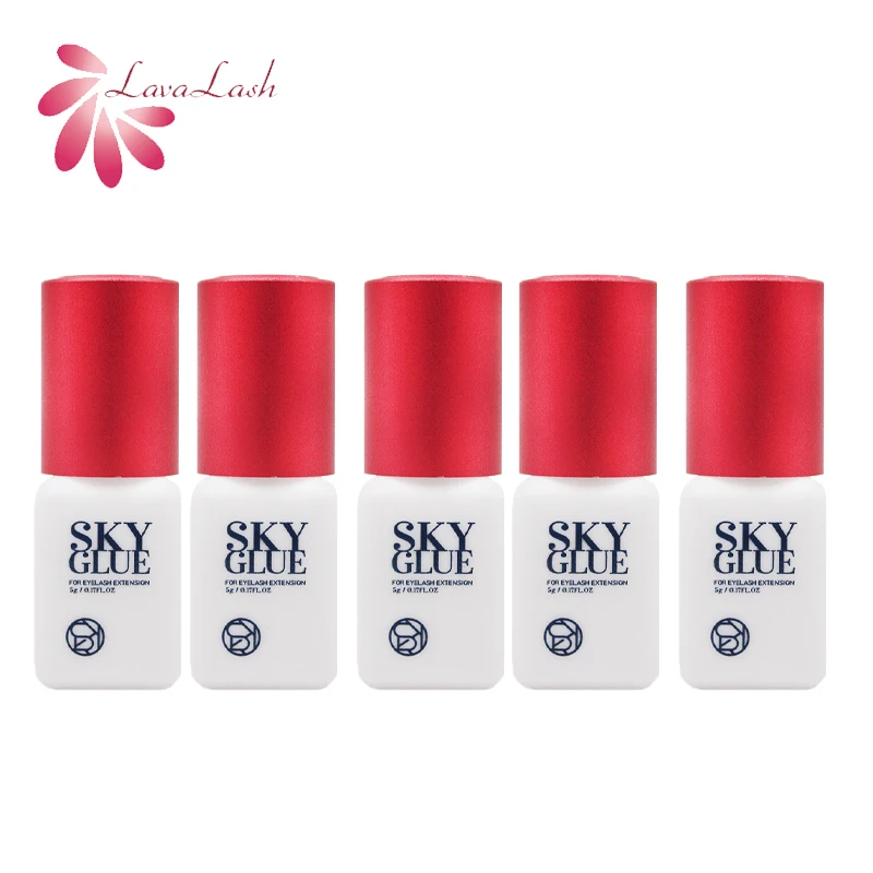 

5 Bottles SKY Glue for Eyelash Extension Korea Original Sky Plus 5ml Red Cap Beauty Shop Makeups Tools Lasting with Sealed Bag