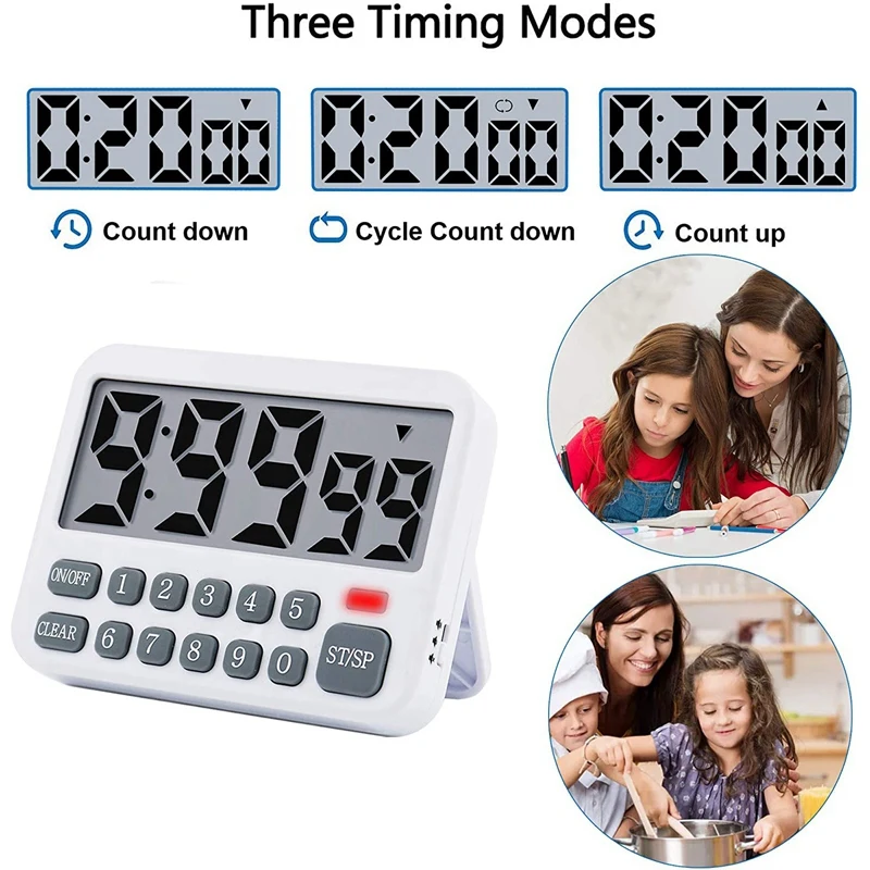 A76F-Kitchen Timer Digital Kitchen Timer Magnetic Countdown Timer With Loud Alarm Big Digits Back Stand For Cooking Classroom