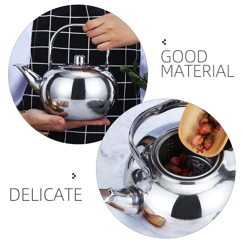 

Stainless Steel Thickened Tea Kettle Large Capacity Metal Tea Pot Built-in Strainer for Home Hotel Restaurant Serving