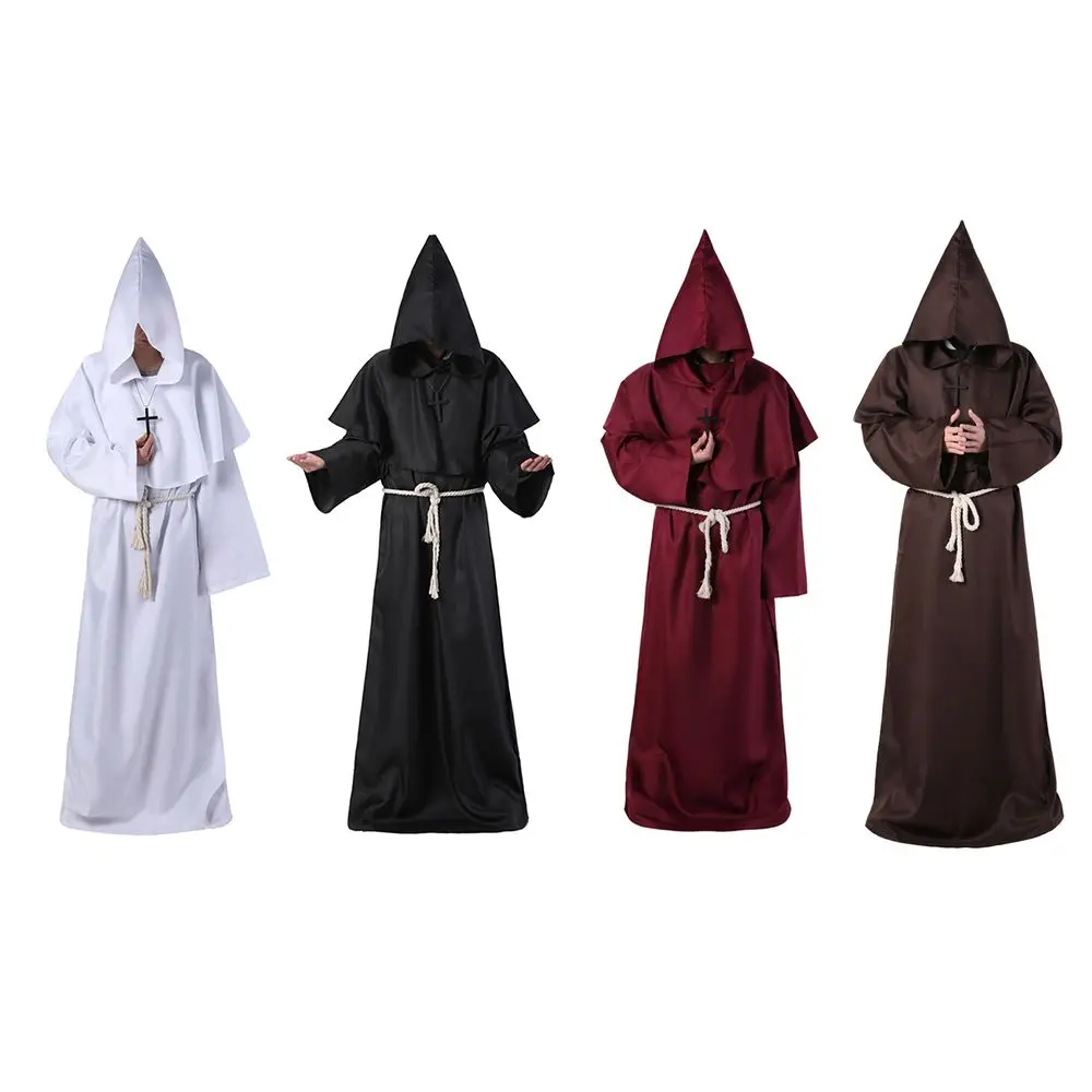 Accessori in stoffa per feste Abiti da prete cristiano Frate Fantasma della morte Costumi cosplay Mantello da mago strega Costume medievale di Halloween
