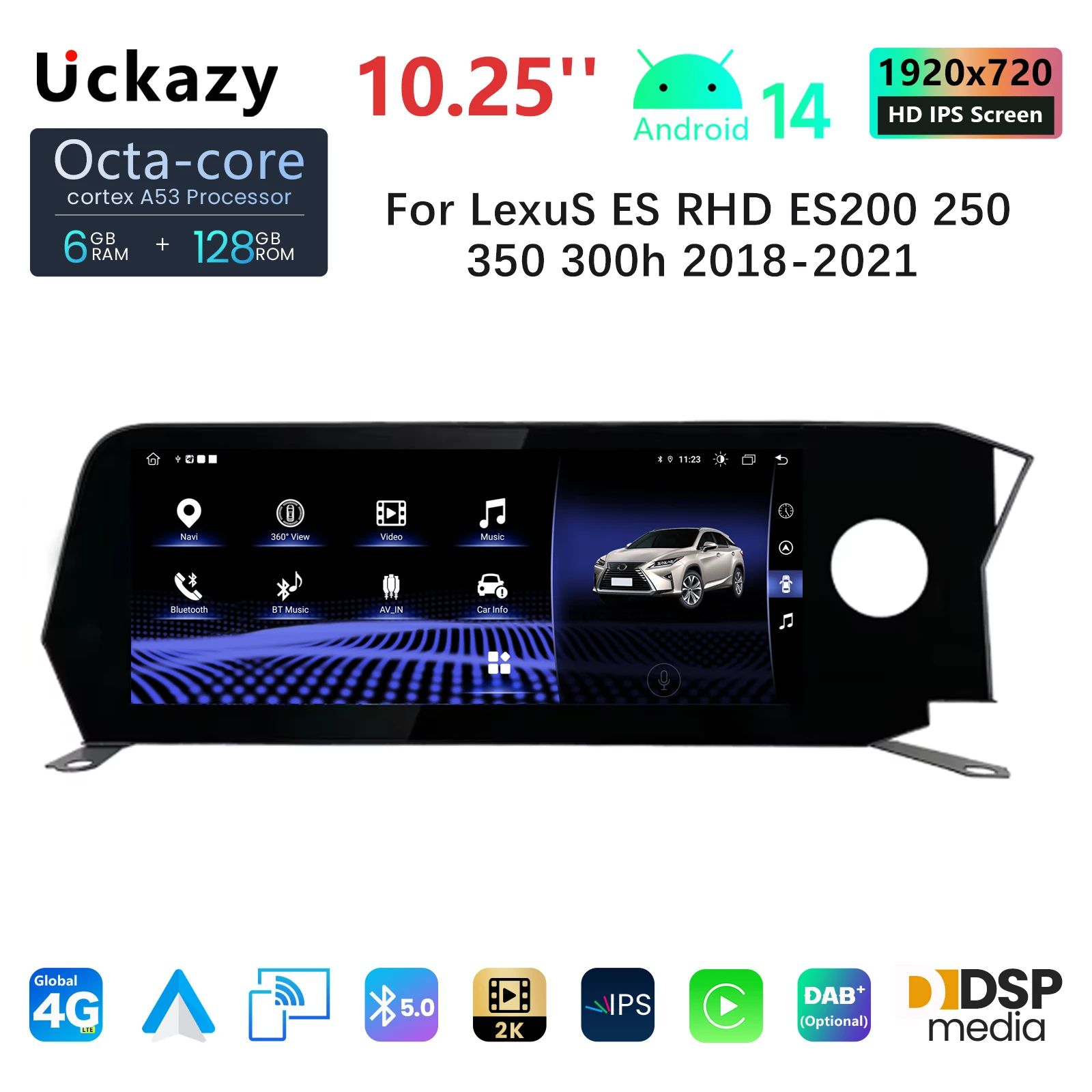 

Wireless Carplay Android AutoRadio 14 For Lexus ES 2018-2021 RHD Multimedia Player GPS Car Monitor Navigation Stereo Audio DSP