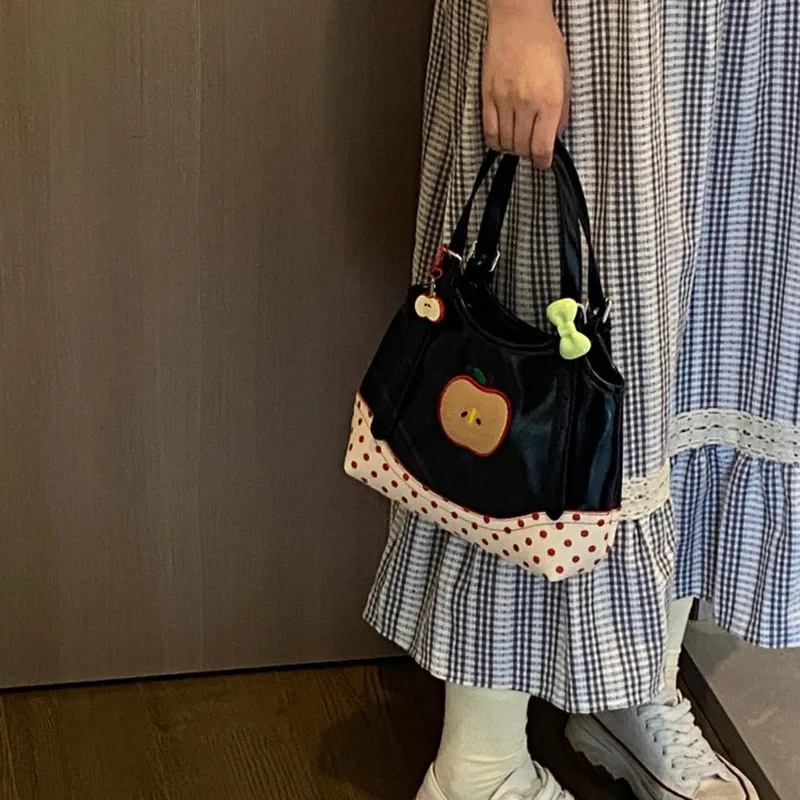 الكورية نمط لطيف الكرتون أبل البولكا نقطة حقيبة يد نسائية الملمس بولي PU حقيبة كتف 2025 حقيبة حمل عصرية جديدة للتنقل #3