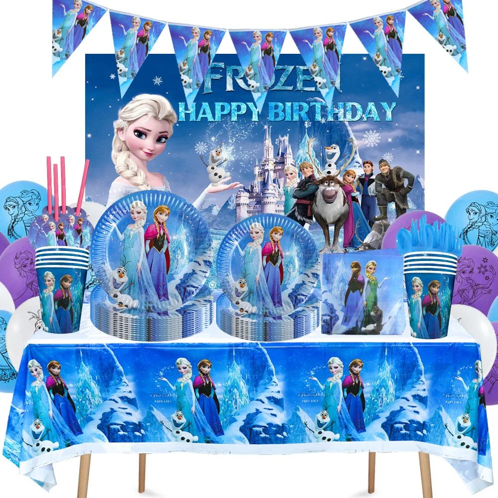 Disney Frozen Birthday Party Decorations Tablecloth Tableware Blue Balloons Child Birthday Party Favors Kids Birthday Favors