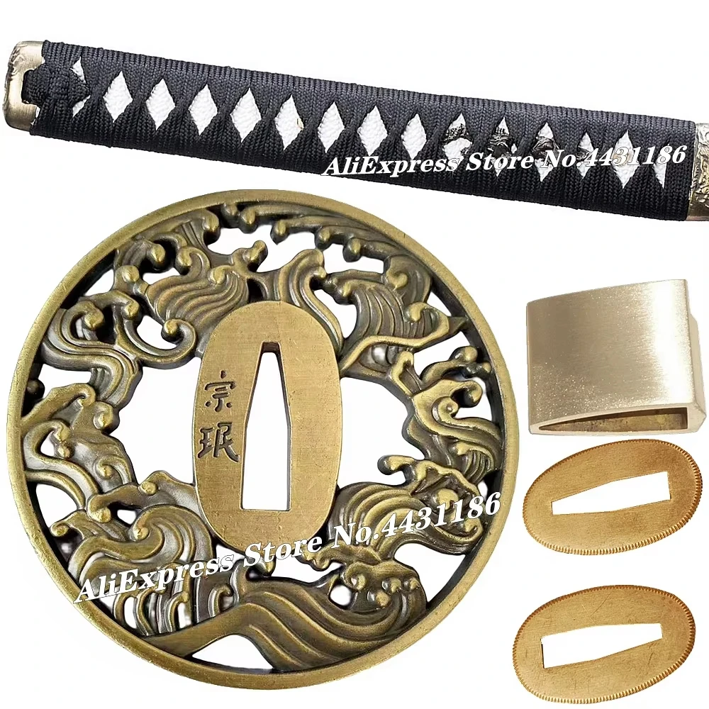 Onda Tsuba Samurai Japonês Espada Guarda Menuki Fuchi Kashira Habaki Seppa Handle Aplicar Katana Wakizashi Tanto Metal Fittings