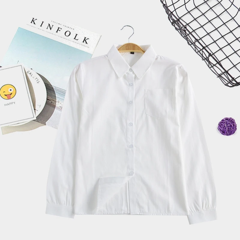 Camicia bianca a maniche lunghe uniforme giapponese JK alla moda e confortevole. Colletto a punta a maniche lunghe uniforme scolastica giapponese