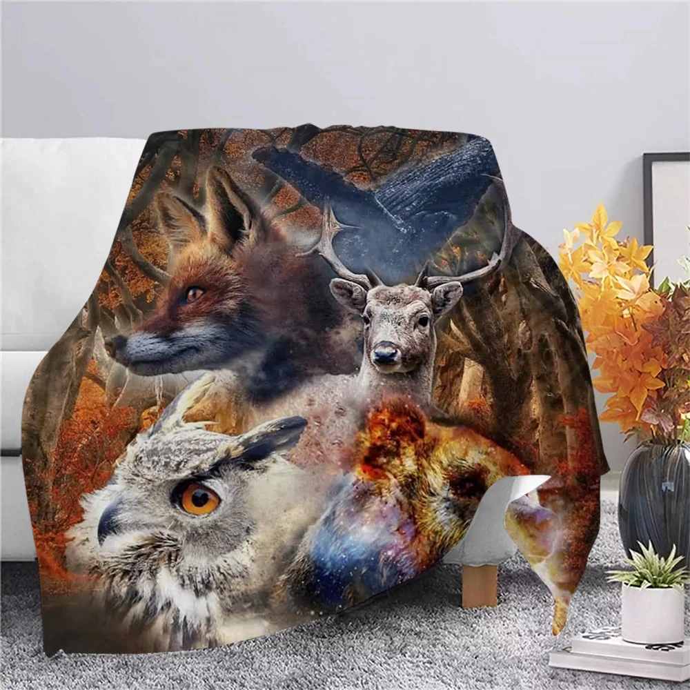 

CLOOCL Fashion Animals Blankets Forest Wildlife Elk Owl Bear 3D Printed Throw Blanket for Beds Travel Portability Thin Quilts