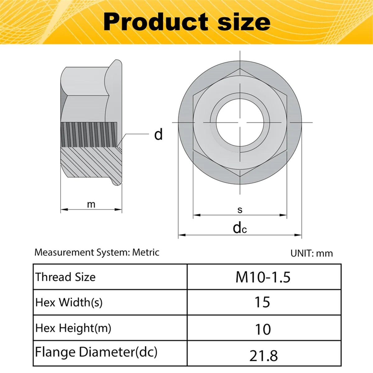 16Pack M10 Serrated Flange Hex Nuts, M10-1.5mm Hexagon Flange Nuts, Locknuts Replacement Nut for DIY Home Mechanism