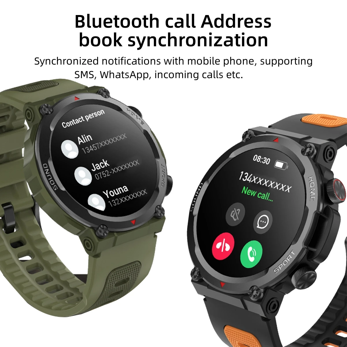Outdoor Sports Military Smart Watch Bluetooth Calling Voice Assistant Heart Rate Blood Pressure Monitoring Fitness Smartwatch