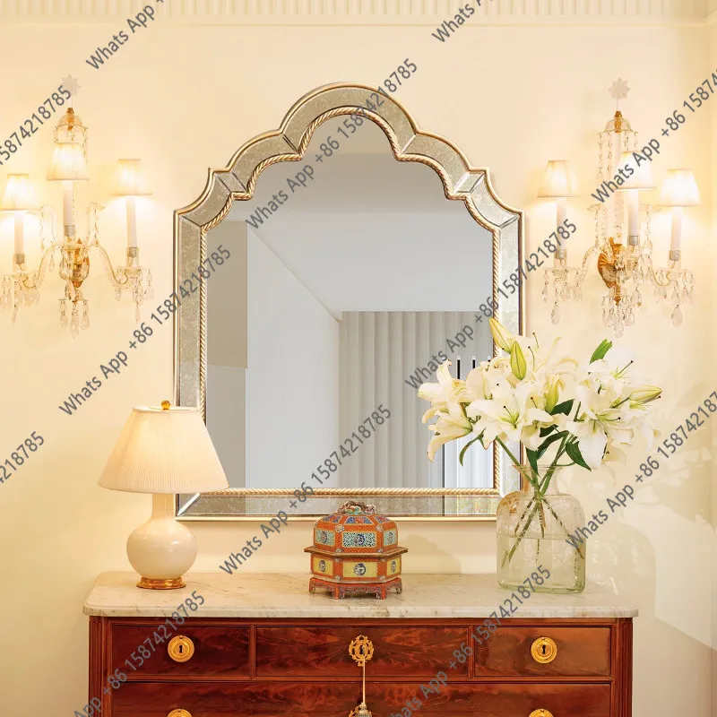 

French bathroom mirror decorative wall hanging American light luxury bathroom wall hanging wall mirror bedroom European smart ma