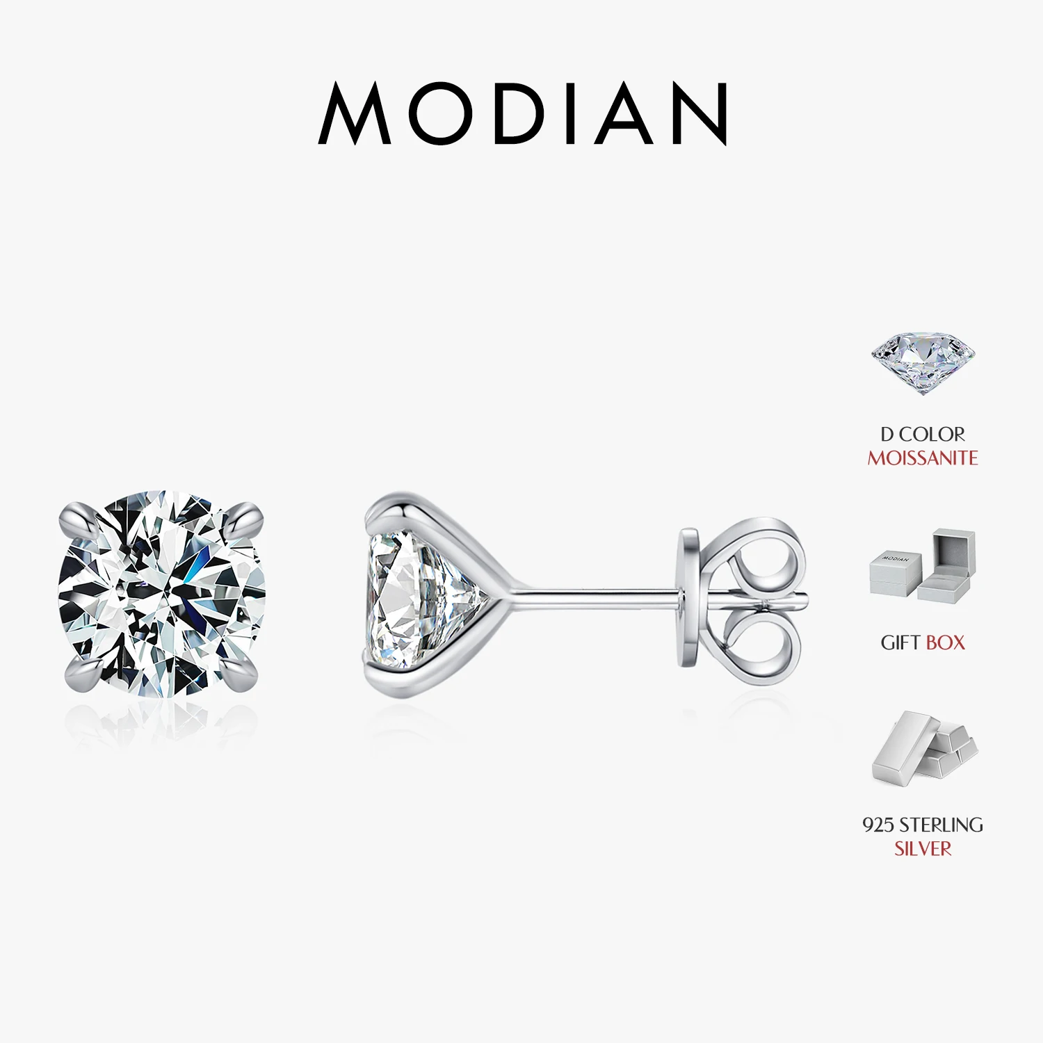 

MODIAN D Color 1CT Moissanite Stud Earrings 925 Sterling Silver Wedding Engagement Lab Created Diamond Jewelry For Women Gift