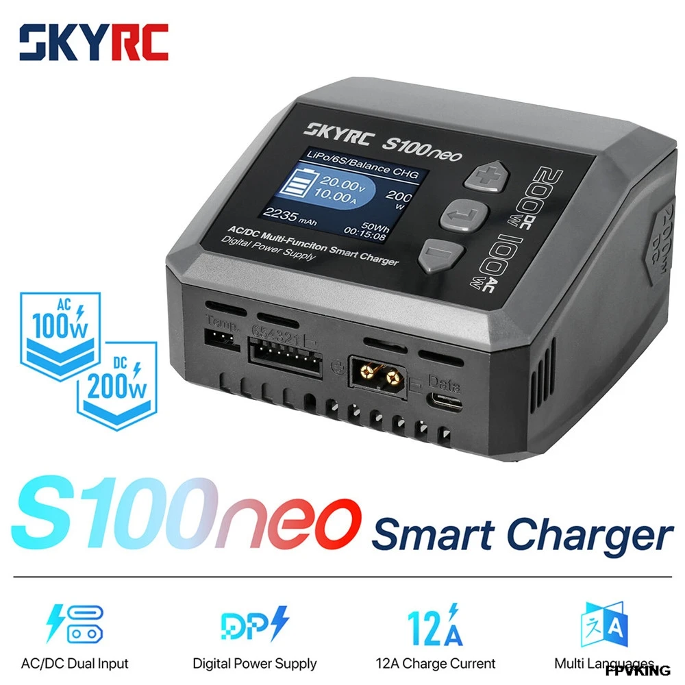 SKYRC S100neo AC100W DC200W 12A Dual Channel Lipo Charger for LiPo LiHV LiFe Lilon NiMH NiCd Pb Battery