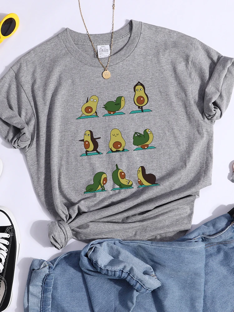 Kawaii Avocado Repetitive Movement T Shirt Women Street Comfortable Tshirt Fashion Casual Crop Top Hip Hop Breathable Streetwear