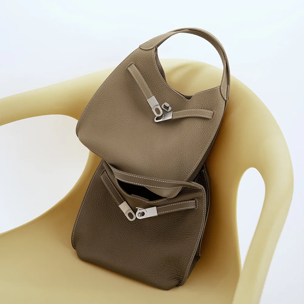 

2026 Trendy Women Top Layer Cowhide Basket Bag High-end Leather Handbag Shoulder Crossbody Bag For Daily