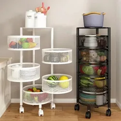 Vegetable Basket Storage Rack Multi-Layer Fruit Basket Round Movable Rotating Shelf  Multi-functional Rotating Kitchen Trolley