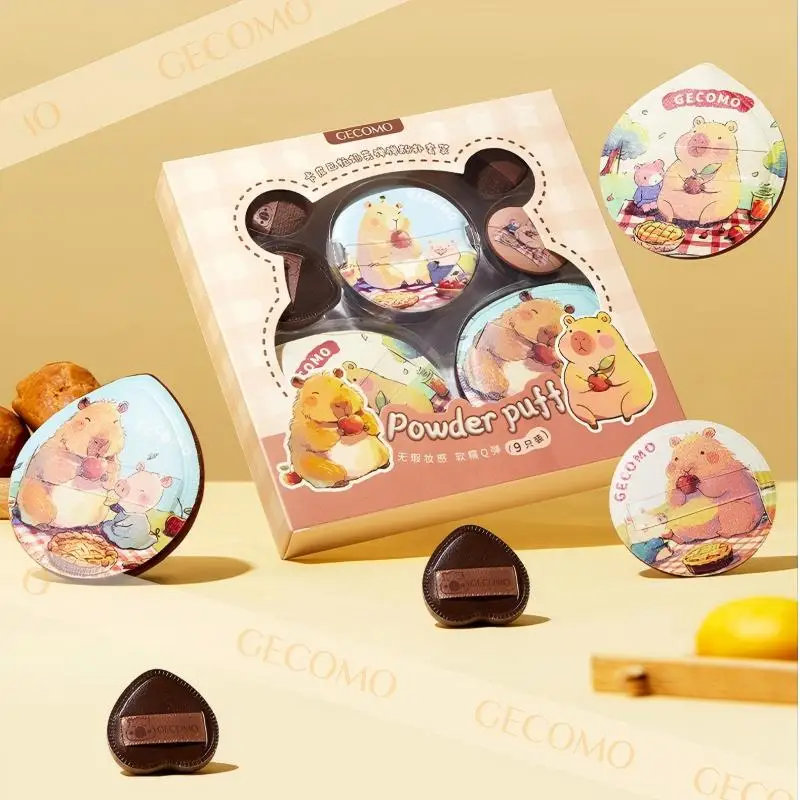 Gecomo capivara pó puff conjunto macio pele-amigável reunindo molhado e seco dupla utilização esponja maquiagem almofada de ar pó puff