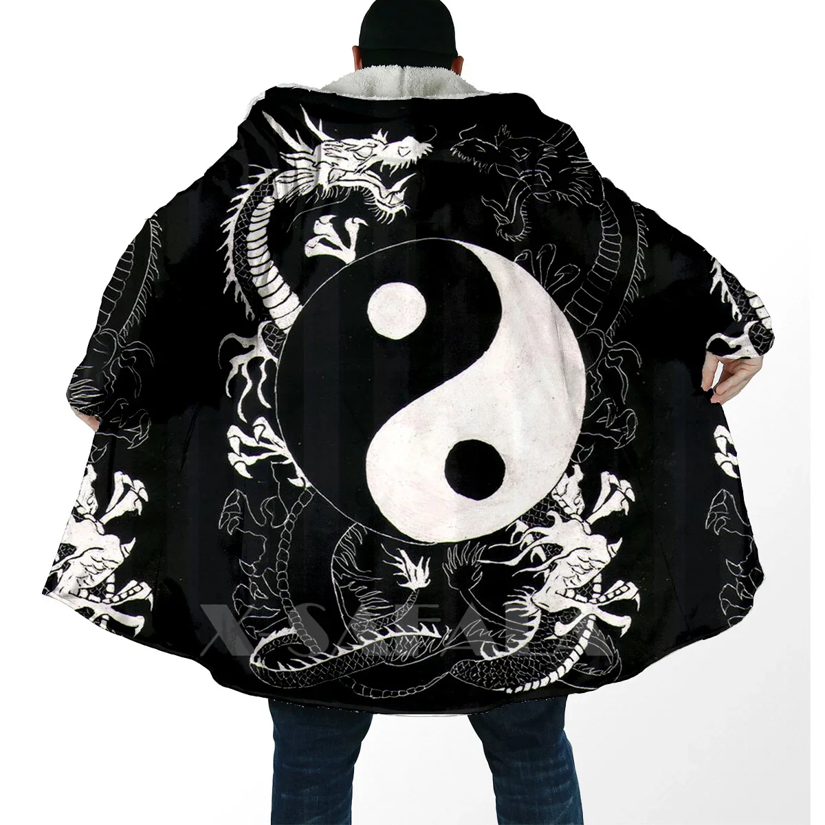 Yin And Yang DragonTai Chi Eight Trigrams Overcoat Coat 3D Print Thick Warm Hooded Cloak for Men Windproof Fleece Unisex Casual1