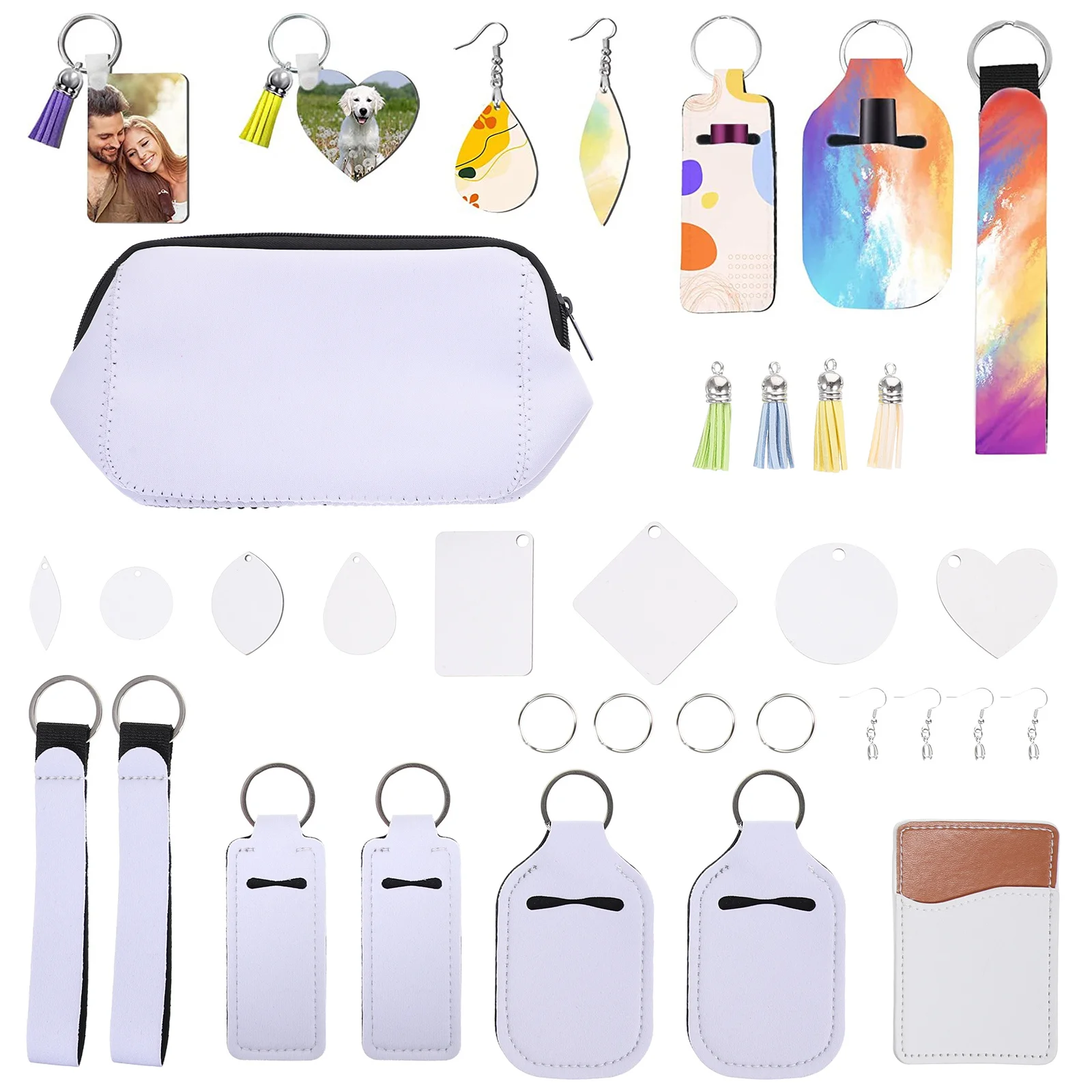 

1 Set Of Heat Transfer Earings Keychains Sublimation Blanks Diy Craft Supplies For Phone Card Holder Lipstick Cover Jewelry