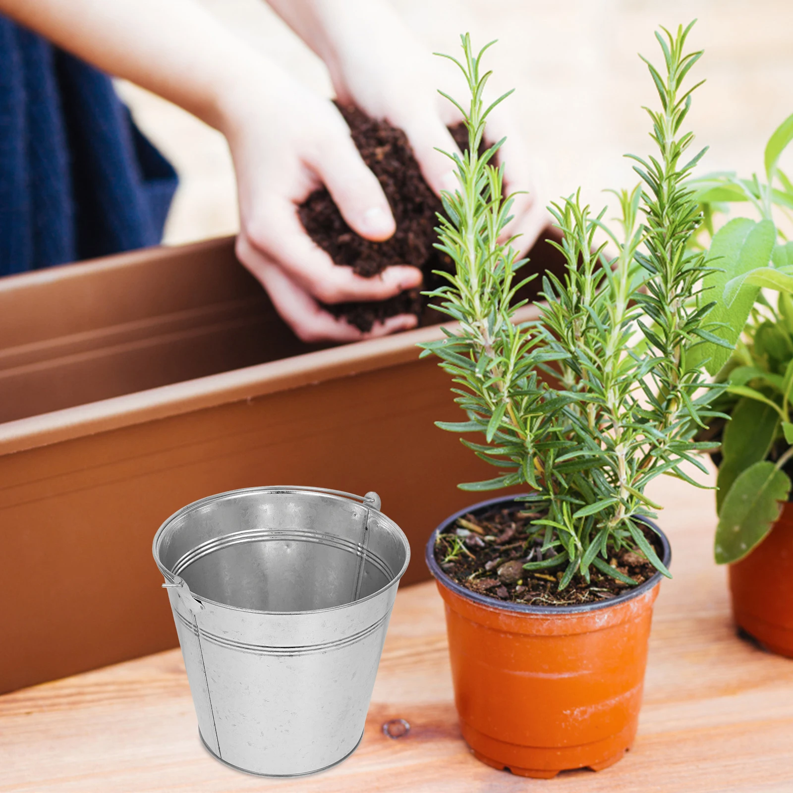 

Mini Iron Bucket 18cm Mouth 13cm Bottom 165mm Silver Galvanized Steel Container Plant Vase Metal Pail Handle Home Decor Storage