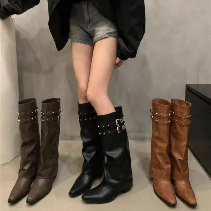 

2024, весенне-осенние длинные стильные сексуальные черные коричневые женские сапоги цвета хаки на складе