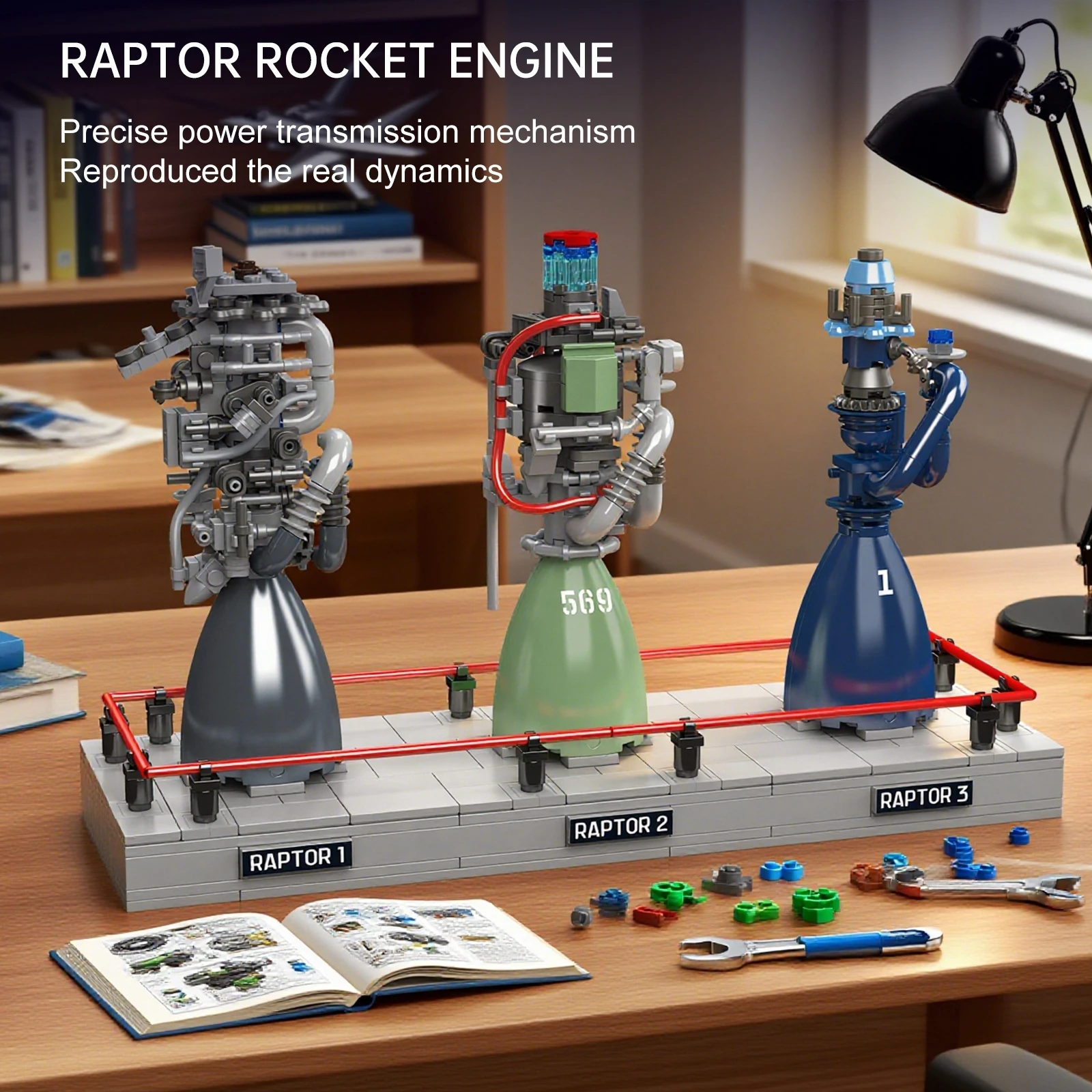 MOLD KING 10247 Raptor Rocket Engine Building Blocks Set Meccanico STEM Modello Educativo 496PCS Mattoni