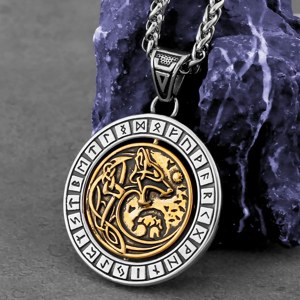 

Fashion Rotating Viking Odin Wolf Necklace Stainless Steel Men's Norse Rune Amulet Pendant Necklace Tree of Life Vintage Jewelry